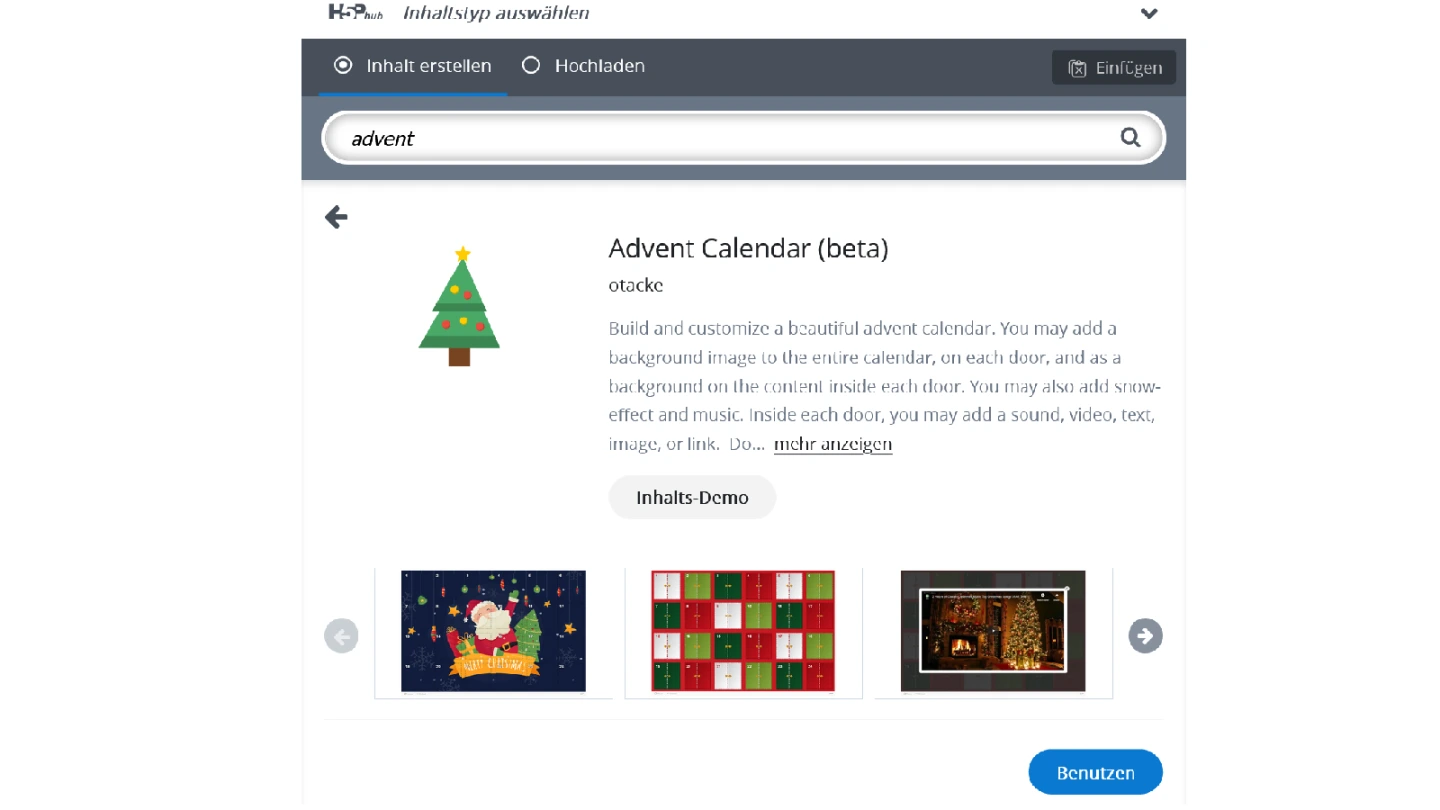 H5P-Inhaltstyp "advent calender"