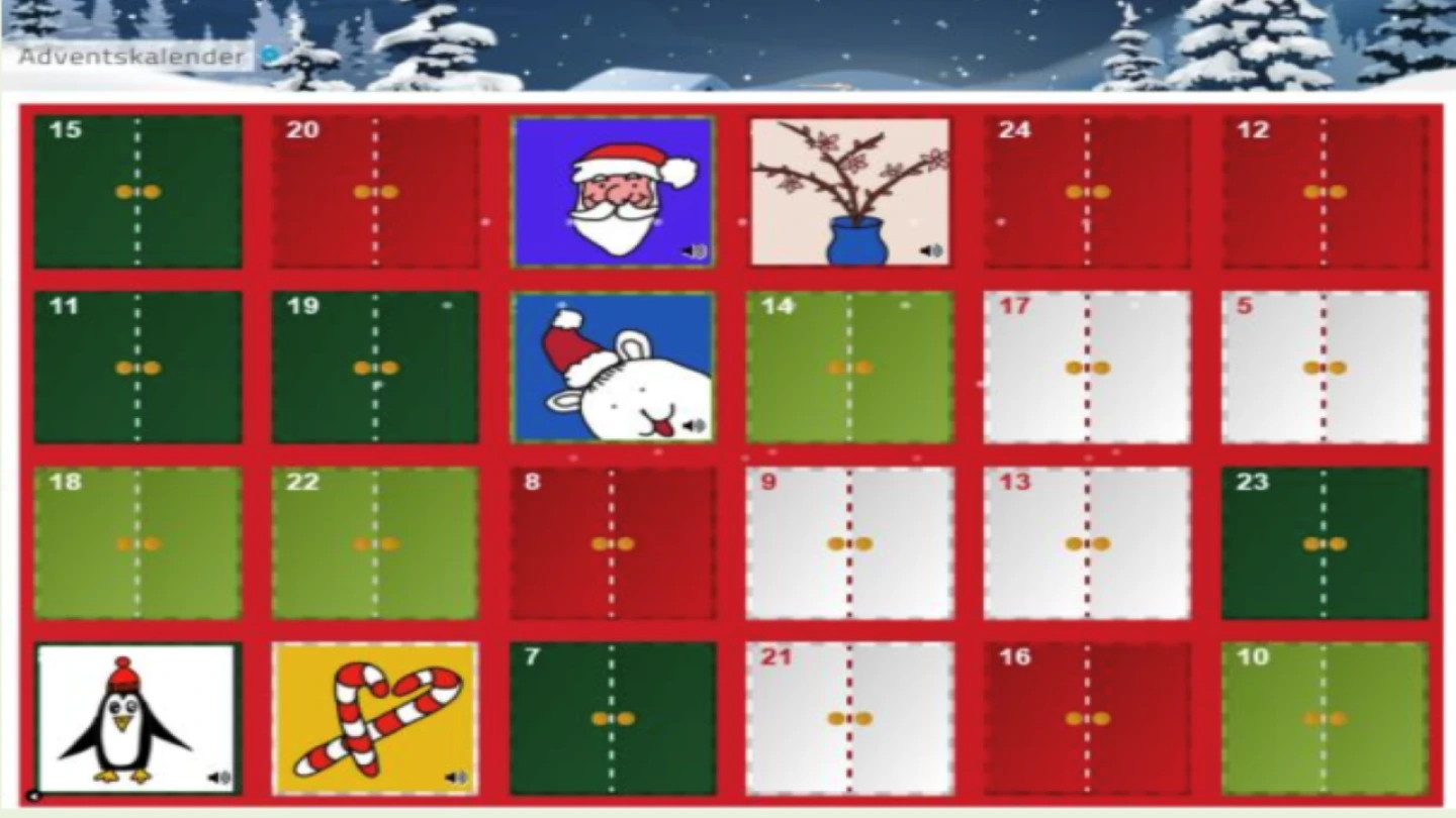 Beispielhafter Adventskalender im H5P-Format auf der mebis-Lernplattform