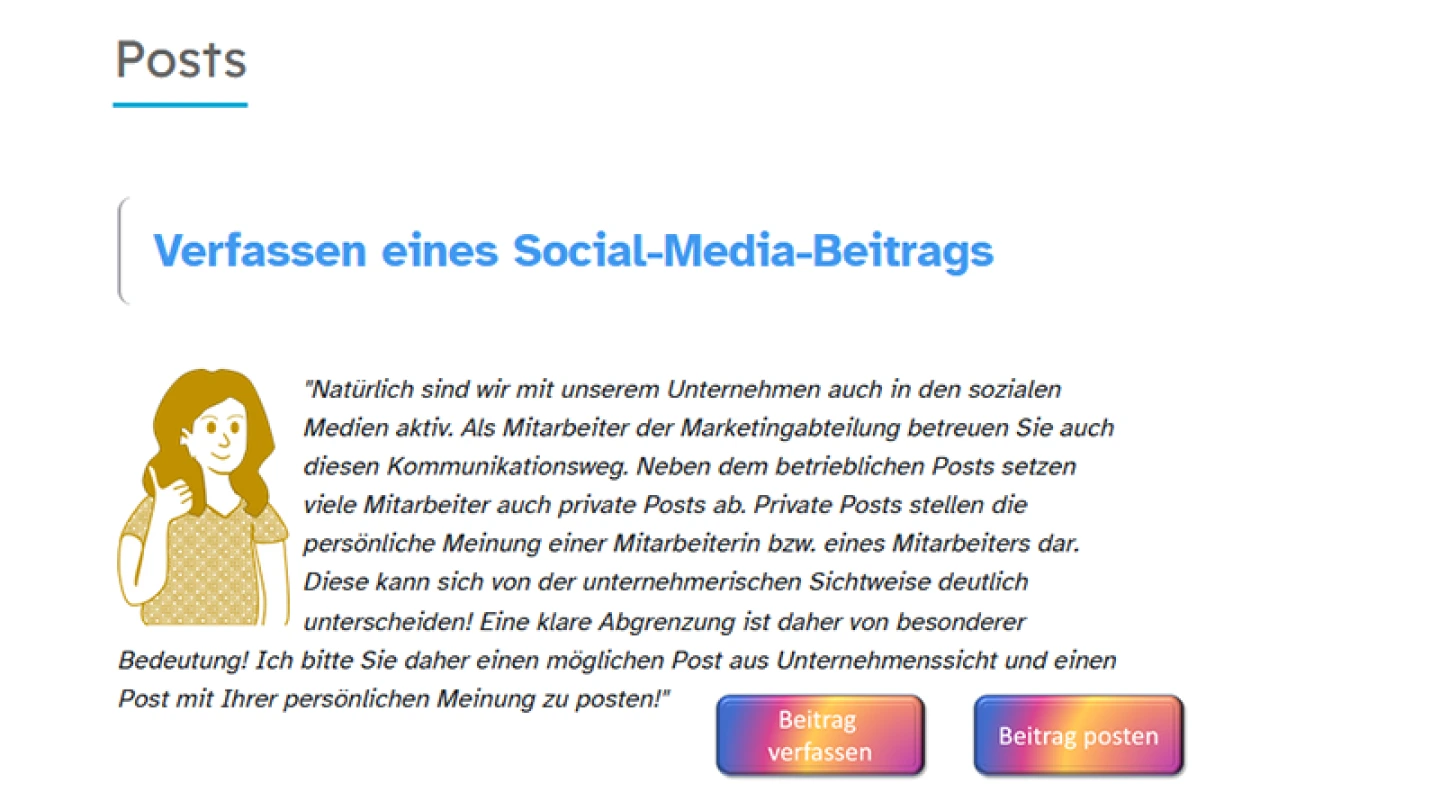 Posts- Bildschirmfoto zeigt Arbeitsauftrag aus dem mebis-Kurs