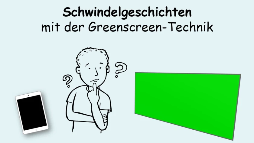 Junge mit Tablet und Greenscreen